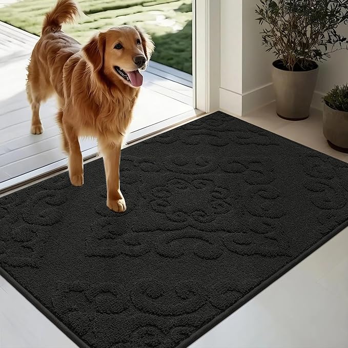 COSY HOMEER-Door-Mat-Non-Slip-Entryway-Rug 24”x36” Absorbent Welcome Mats Washable Dirt Trapper Door Mat Entrance Floor Mats for Front Back Doormats and Wet Shoes,Black-Ruum Studio Home