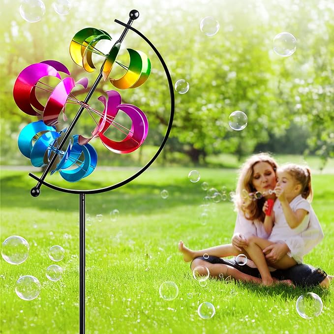 62.9" Large Wind Spinner Outdoor Decor, Garden Art with Metal Stake, Resistant for Yard, Patio and Lawn-Ruum Studio Home