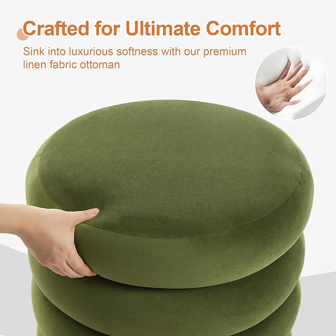 ONEVOG Round Storage Ottoman, 20" Small Ottomans Table with Removable Lid, Velvet Fabric Soft Footrest Stool for Couch, Upholstered Stuffed Circle Seat for Livingroom/Bedroom/Dorm/Vanity, Olive Green-Ruum Studio Home