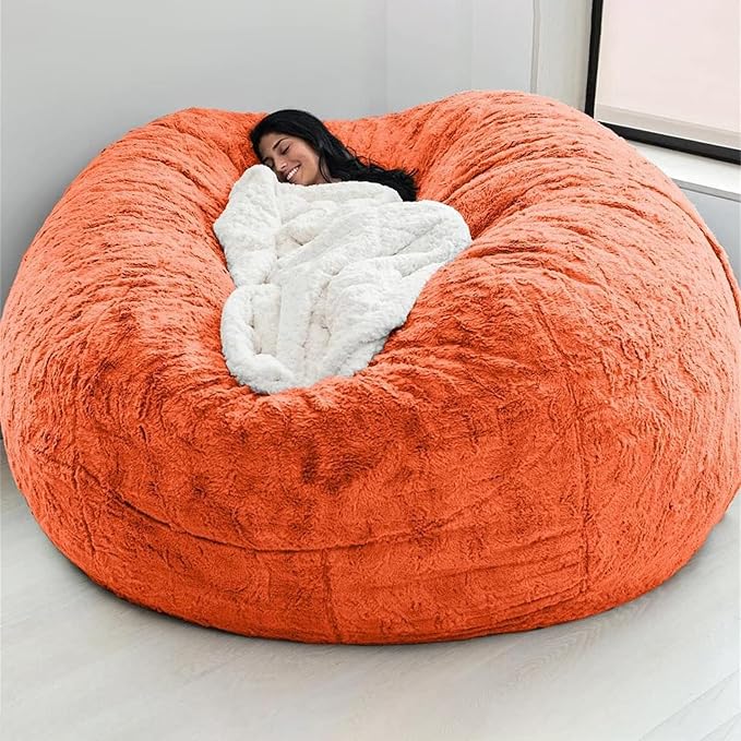 Big Huge Giant Bean Bag Chair for Adults, (No Filler) Bean Bag Chairs in Multiple Sizes and Colors Giant Foam-Filling Required- Machine Washable Covers, Double Stitched Seams (Orange,7FT)-Ruum Studio Home