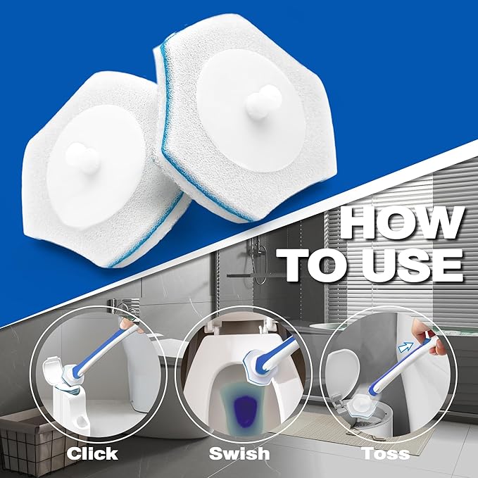 JEHONN Disposable Toilet Brush with 48 Wand Cleaner Refills, Wall Mounted Toilet Bowl Brush Holder Set, Bathroom Cleaning System for Sink Bathtub Wash Basin (Blue)-Ruum Studio Home