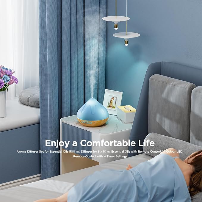 500ML Essential Oil Diffuser: Aroma Diffuser with Remote Control for Hotel Spa Yoga Room - Humidifier with 14 Colors LED Night Light for Bedroom Home Relaxation-Light Brown-Ruum Studio Home