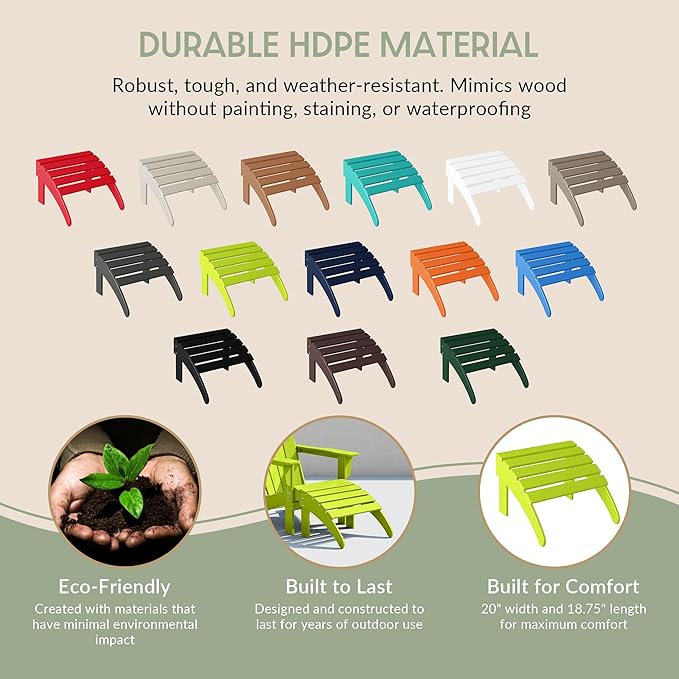 WestinTrends Outdoor Ottoman, Patio Adirondack Ottoman Foot Rest, All Weather Poly Lumber Folding Foot Stool for Adirondack Chair, Widely Used for Outside Porch Pool Lawn Backyard, Lime-Ruum Studio Home