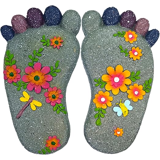 Stepping Stones - Resin Footprint Shaped Set of 2 (Light Gray)-Ruum Studio Home
