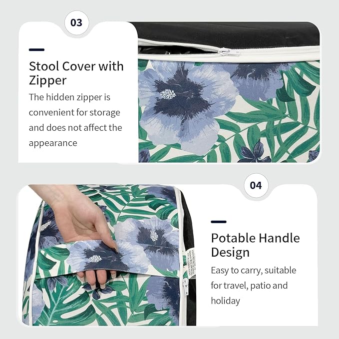 Inflatable Ottoman Stool D31 xH14 for Outdoor/Indoor Use, Water Repellent Patio Foot Rest with Portable Handle,Round Pouf Ottoman Suitable for Garden,Deck and Camping - Blue Salmone Tropical-Ruum Studio Home
