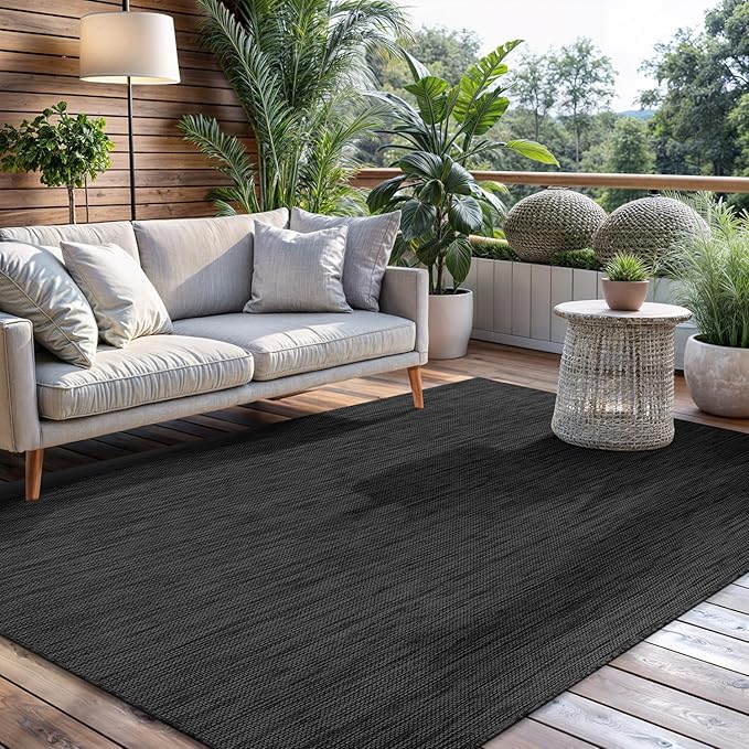 CAMILSON Outdoor Rug 8x10 Modern Area Rugs for Indoor and Outdoor Patios and Porches - Waterproof, Washable, Non-Shedding, Easy-to-Clean Outside Carpet (8 x 10, Solid - Dark Gray)-Ruum Studio Home