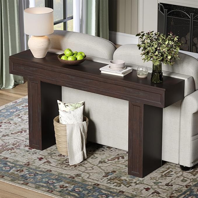 Rresyet 63 Inch Long Console Table, Sofa Table Behind Sofa, Wooden Entryway Table, Farmhouse Entryway Table for Entry, Hallway, Living Room (Cherry)-Ruum Studio Home