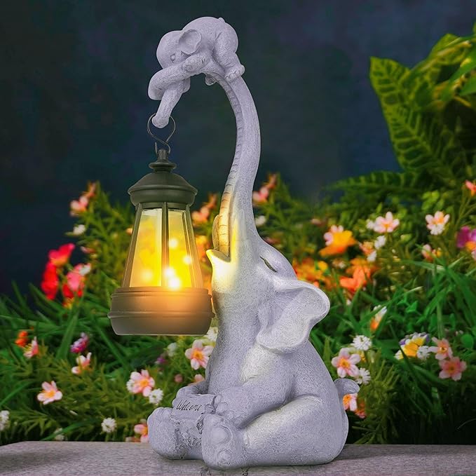 Solar Garden Statues Outdoor Decor- Yard Decorations for Patio, Balcony, Backyard, Lawn Ornaments - Elephants Figurines with LED Light- Unique Birthday House Warming Gifts for Women, Mom, Grandma-Ruum Studio Home