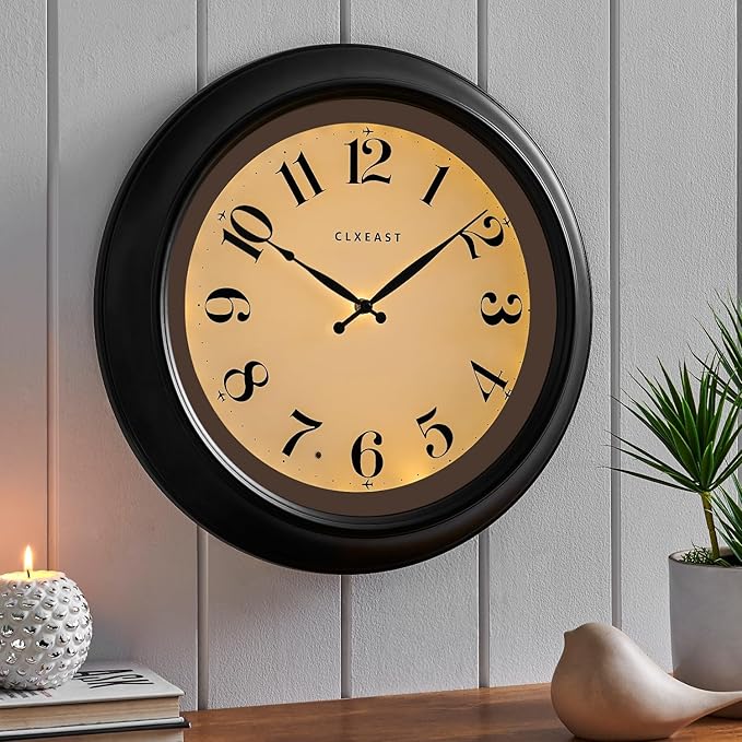 CLXEAST 18 Inch Large Illuminated Wall Clock with AI Smart Night Light Sensor,Modern Farmhouse Wall Clocks for Living Room,Bedroom,Bathroom, Kitchen, Home Office,Oil Rubbed Bronze Black-Ruum Studio Home