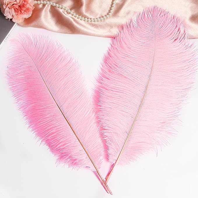 THARAHT 12PCS Ostrich Feathers Natural Bulk 14-16Inch(35-40cm) for Wedding Party Centerpieces Easter Gatsby Flower Arrangement and Home Decorate Ostrich Feathers,Pink-Ruum Studio Home