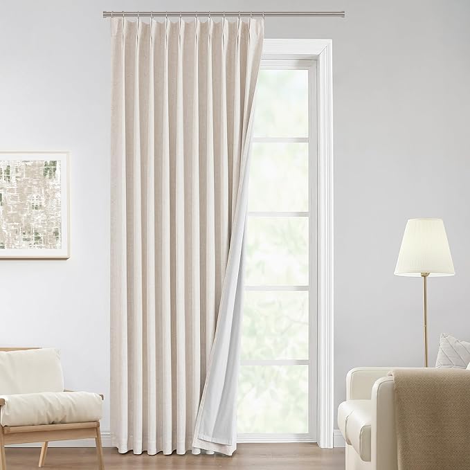 Vision Home Natural Pinch Pleated Full Blackout Curtains Linen Blended Room Darkening Window Curtains 120 inch for Living Room Bedroom Thermal Insulated Pinch Pleat Drapes with Hooks 60" Wx120 Lx1-Ruum Studio Home