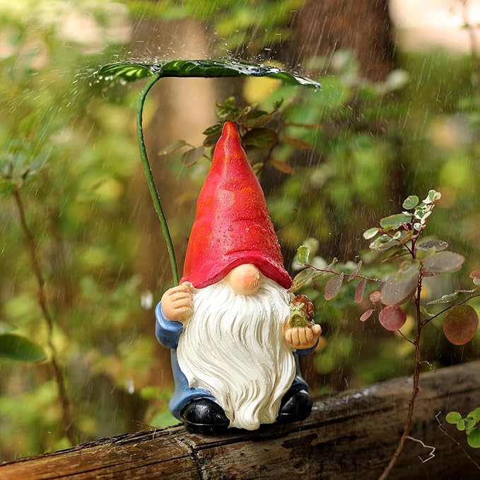 Garden Gnome Statue Decoration with Leaf Umbrella, 6.5” Figurine Ornament for Indoor Outdoor Home Patio Yard Lawn, for Gnome Lovers & Garden Enthusiasts，Mom，Women-Ruum Studio Home