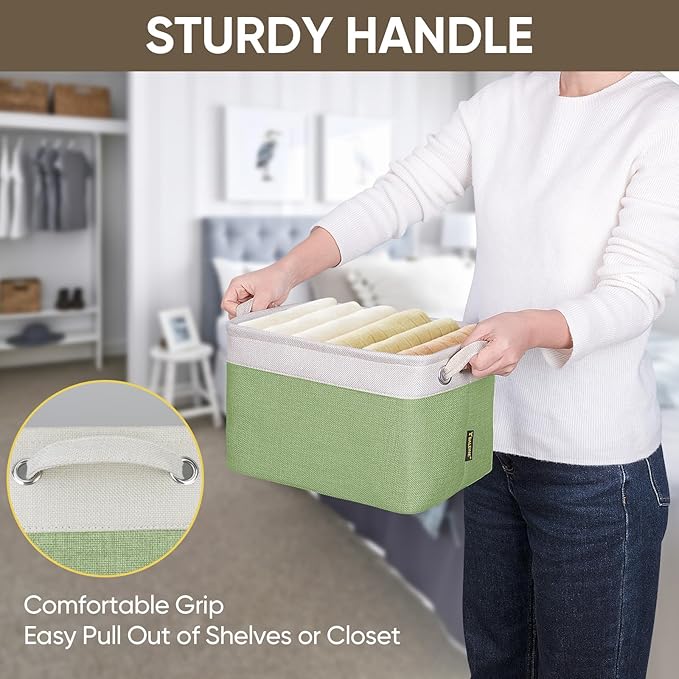 BALEINE 2 Pack Fabric Storage Bins for Shelves, Linen Storage Baskets for Organizing, Decorative Closet Bins for Clothes, Home (Green, 12"x8"x8")-Ruum Studio Home