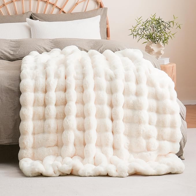 BENVWE Faux Fur Throw Blanket for Couch - Thickened Fluffy Soft Bubble Blanket for Living Room Home Decor - Mothers Day Birthday Gifts for Women Men, Cream White, 50" x 60", 1300GSM-Ruum Studio Home