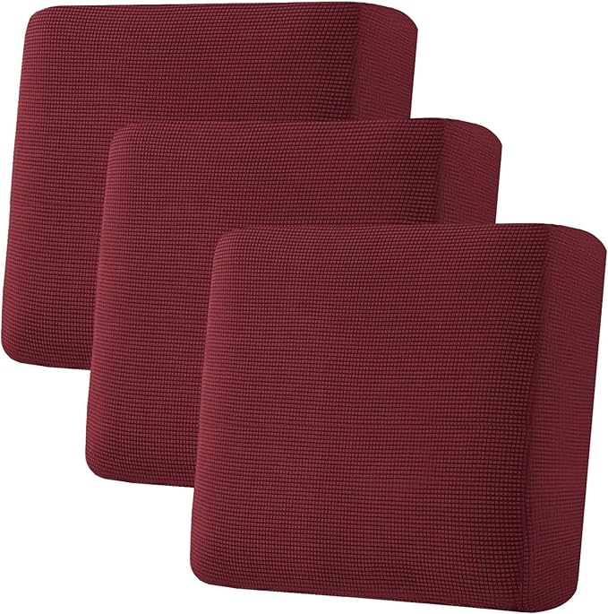 H.VERSAILTEX Super Stretch Individual Seat Cushion Covers - Sofa & Couch Cushion Slipcover Sets - Thick Jacquard Textured Twill Fabric (3 Piece XL Sofa Cushion Covers, Burgundy Red)-Ruum Studio Home