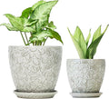 8 Inch + 6 Inch Retro Ceramic Planter Set of 2 with Drainage Hole and Saucer for Multiple Plants, Indoor-Outdoor Garden Pots for Succulent, Orchid, and Flower (Retro White)-Ruum Studio Home