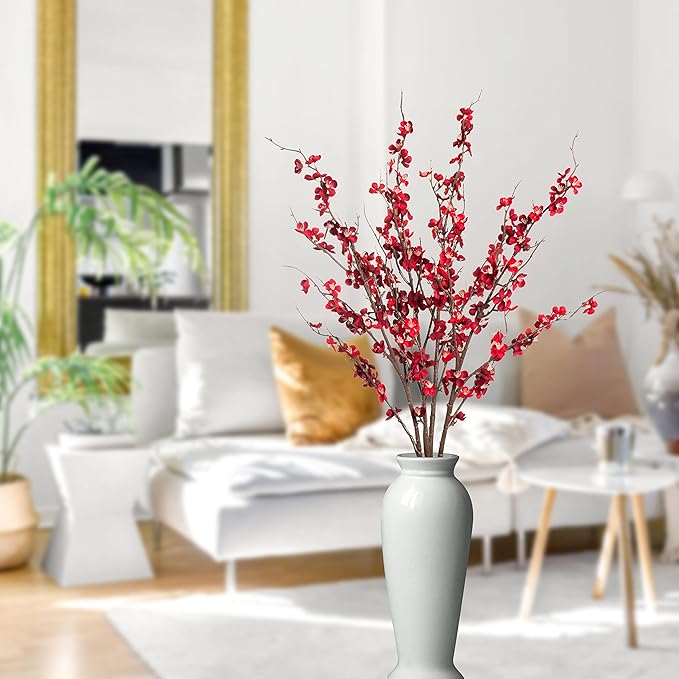 4Pcs Cherry Blossom Branches Artificial Flowers for Spring Summer Indoor Decoration,Faux Long Stem Artificial Flowers for Wedding Home Office Bedroom Party Table Centerpieces Decor(Red)-Ruum Studio Home