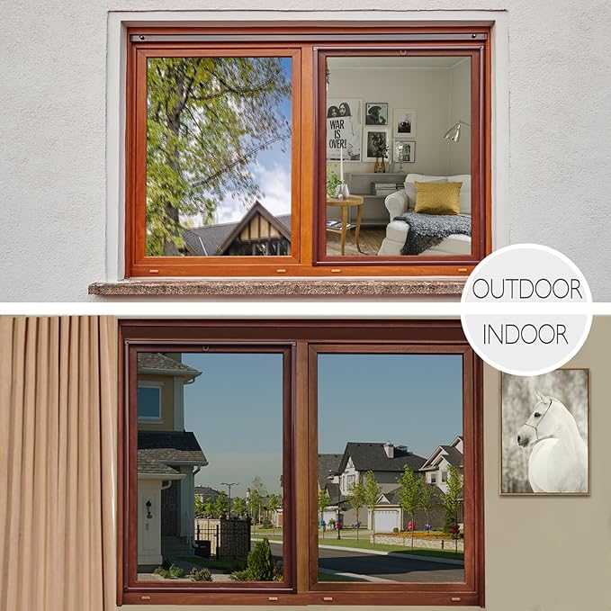 HIDBEA One Way Privacy Window Film, Daytime Mirror Reflective Heat Control UV Sun Blocking Non-Adhesive Static Cling Window Tint for Home and Office(Gray-Silver, 17.5 Inch x 6.5 Feet)-Ruum Studio Home