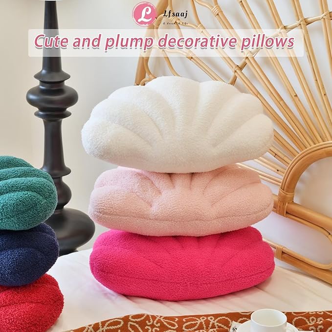 Ivory Seashell Throw Pillows, Shell Shaped Throw Pillows, 13 Inch Soft Home Decorative Pillow Plush Cushion for Bed Couch Living Sofa Room Decor Accent Throw Pillow-Ruum Studio Home
