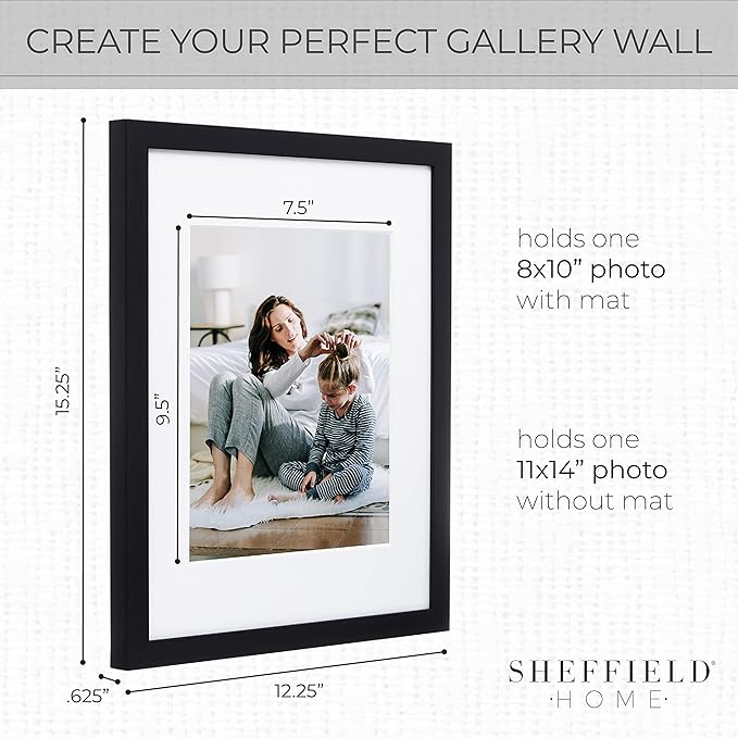 Sheffield Home 9 Piece Gallery Wall Frame Set, 11x14 in. matted to 8x10 in. (Matte Black)-Ruum Studio Home