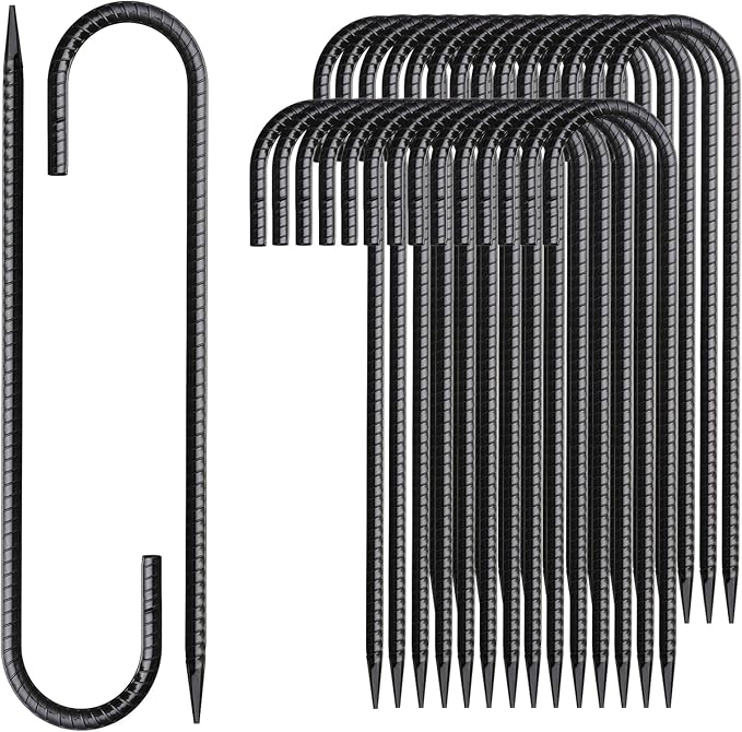 Rebar Stakes 12 Inch J Hook Ground Stakes Heavy Duty 30 Pack Chain Link Fence Stakes Galvanized Anchors Metal Tent Stakes for Wire Fencing Concrete Forming Trampolines Camping Canopies Shed Swing-Ruum Studio Home