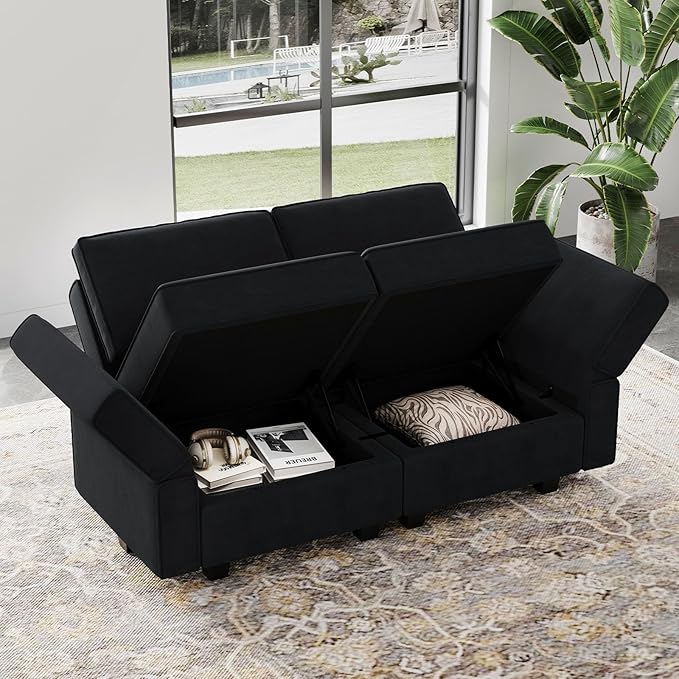 Belffin Modular Loveseat Sofa Couch with Storage Seats Velvet 2 Seater Love Seats for Small Spaces Black-Ruum Studio Home