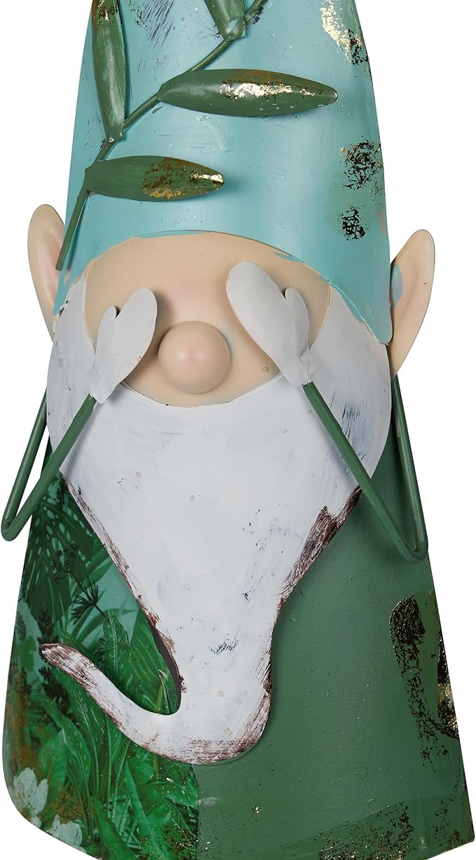 Alpine Corporation MCC798HH See No Evil Metal Gnome Decor, Whimsical Playful Décor for Patio & Garden, 19" H, Green-Ruum Studio Home