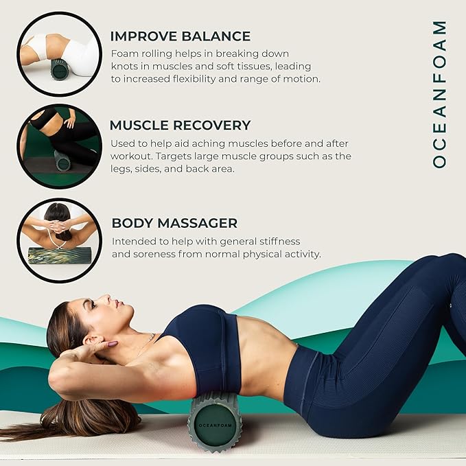 Oceanfoam Tidal Roller - Hunter, Gold & Natural Marbled - Muscle Massage Foam Roller for Back Pain & Stretching - Firm & Ergonomic Wide Wave Textured - Yoga, Athletics, Wellness - Full Size, 20" x 5"-Ruum Studio Home