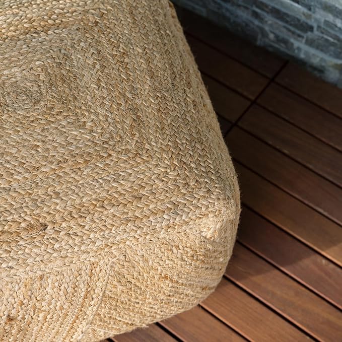 Pouf Ottoman, Square Braided Natural Jute Ottoman Pouf for Living Room or Bedroom, Floor Chair, Foot Rest or Decorative Home Decor-Ruum Studio Home
