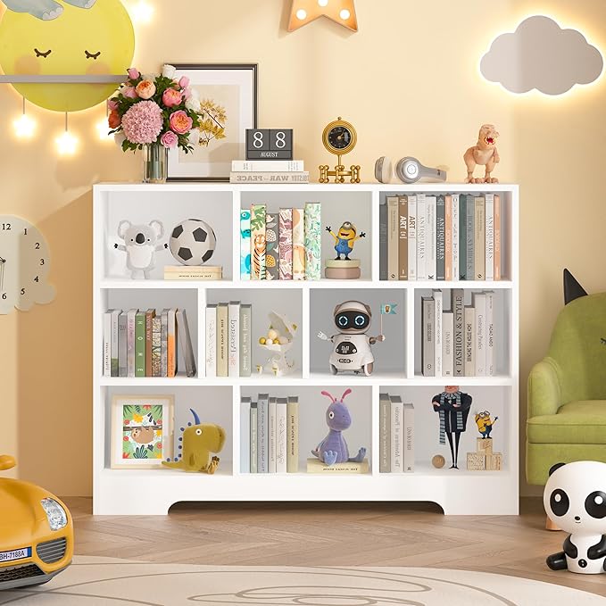 Book Shelf Set of 2, 10 Cubes Storage Organizer, 3-Tier Open Shelf Wooden Bookcase, Freestanding White Bookshelf Cube Shelf for Bedroom, Living Room, Home Office-Ruum Studio Home