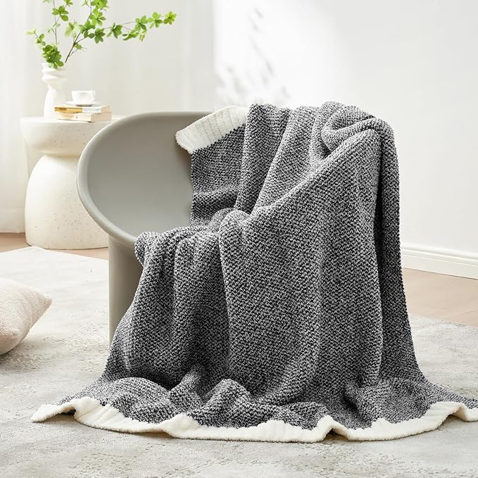 Snuggle Sac Heather Black Throw Blanket for Couch 50x70 inches, Super Soft Warm Blankets Cozy Knit Fuzzy Plush Lightweight Oversized Throws for Sofa, Bed, Camping, Picnic, Black, 50" x 70"-Ruum Studio Home