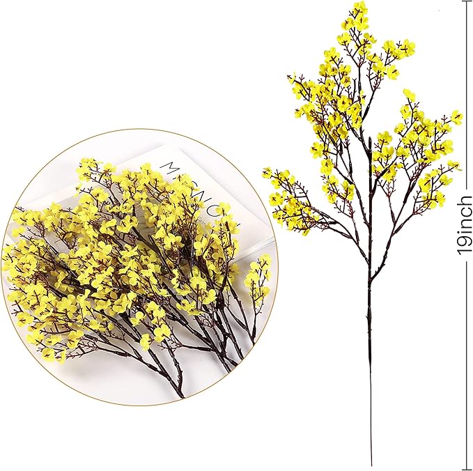 Sggvecsy 15 Pcs Babys Breath Artificial Flowers Gypsophila Bouquets Bulk Real Touch Fake Silk Flowers for Home Wedding DIY Floral Arrangement Kitchen Table Centerpiece Festival Decoration (Yellow)-Ruum Studio Home