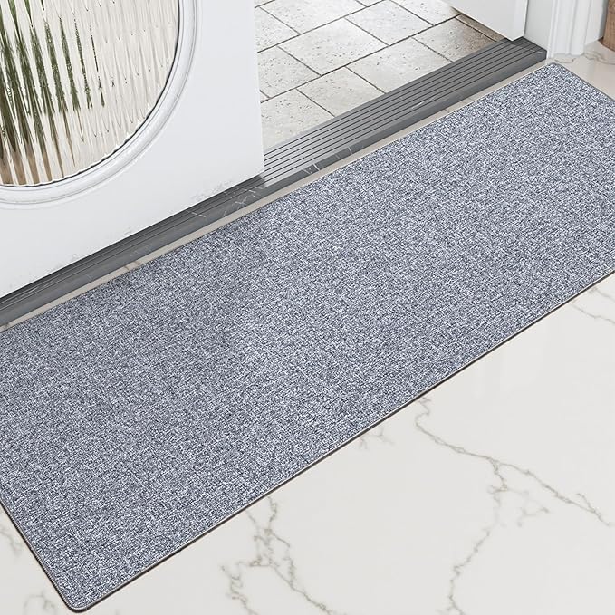 LUMI Ultra Thin Door Mat for Entryway,18"x59" Low Profile Non Slip Rubber Backing Indoor Doormat, Easy Clean Welcome Entrance Mat for Inside House, Patio,Light Grey-Ruum Studio Home