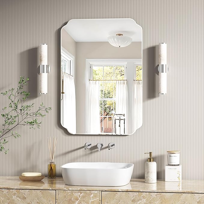 Bathroom Mirrors for Over Sink, Frameless Mirrors for Wall, 20x28 Inch Beveled Bathroom Mirror, Bathroom Vanity Mirror for Bedroom Living Room Entryway Home Decor-Ruum Studio Home