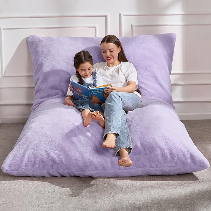 Hobestluk 3 in 1 Bean Bag Chair Giant Bean Bag Chairs for Adults with Plush Faux Fur Cover Convertible Bean Bag Floor Cushion with Machine Washable Cover for Living Room (Plush Purple)-Ruum Studio Home