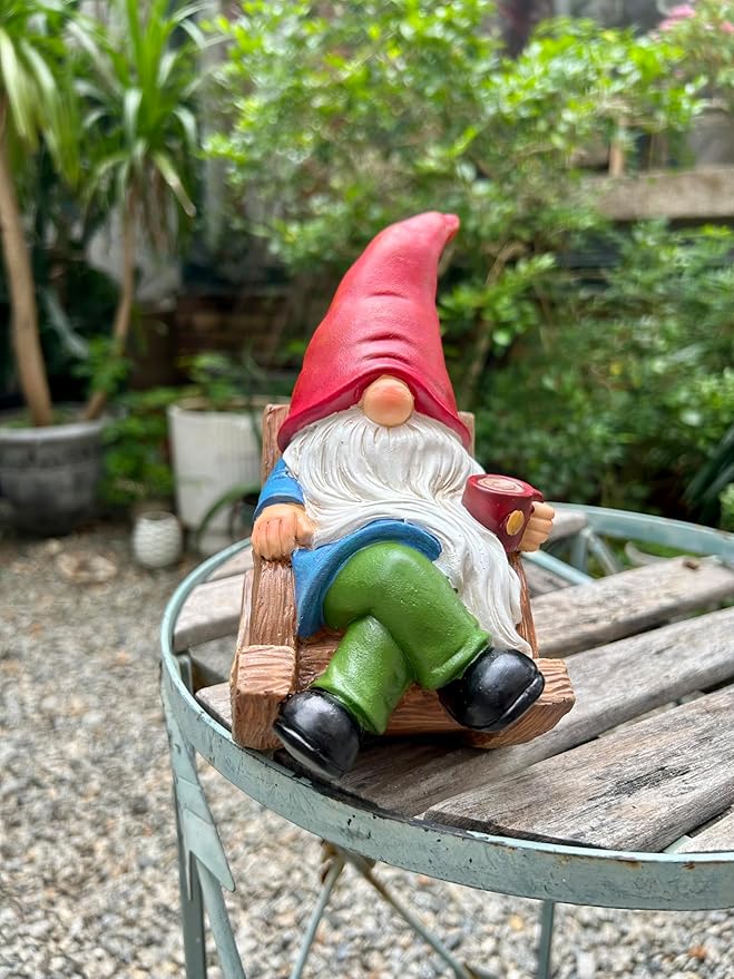 Drinking Coffee Faceless Garden Gnome Statue Decoration 7.1" Figurine Ornament for Indoor Outdoor Home Patio Yard Lawn-Ruum Studio Home