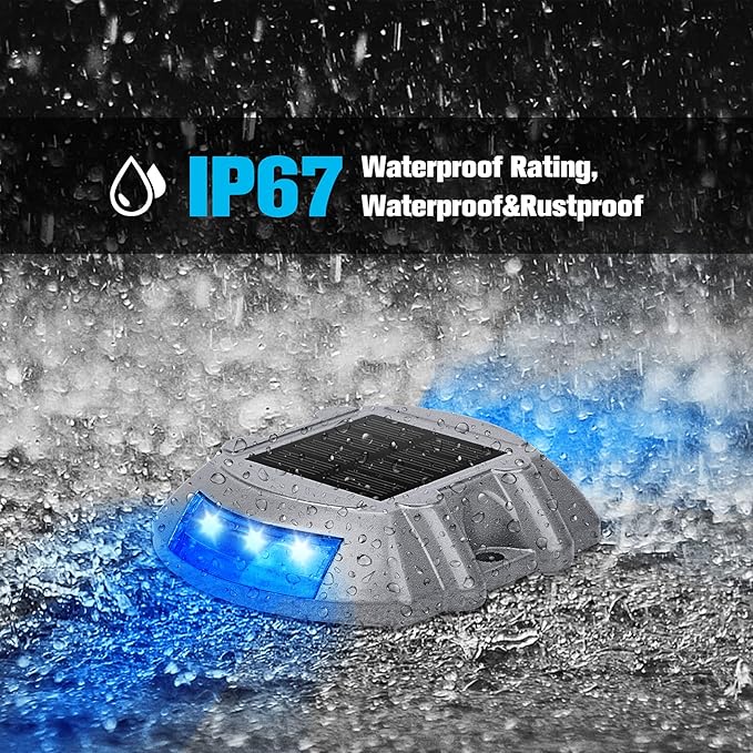 VOLISUN Solar Deck Lights, 8-Pack Led IP67 Waterproof Outdoor Warning Step Lights for Driveway, Sidewalk, Garden Pathway, Yard (Blue)-Ruum Studio Home