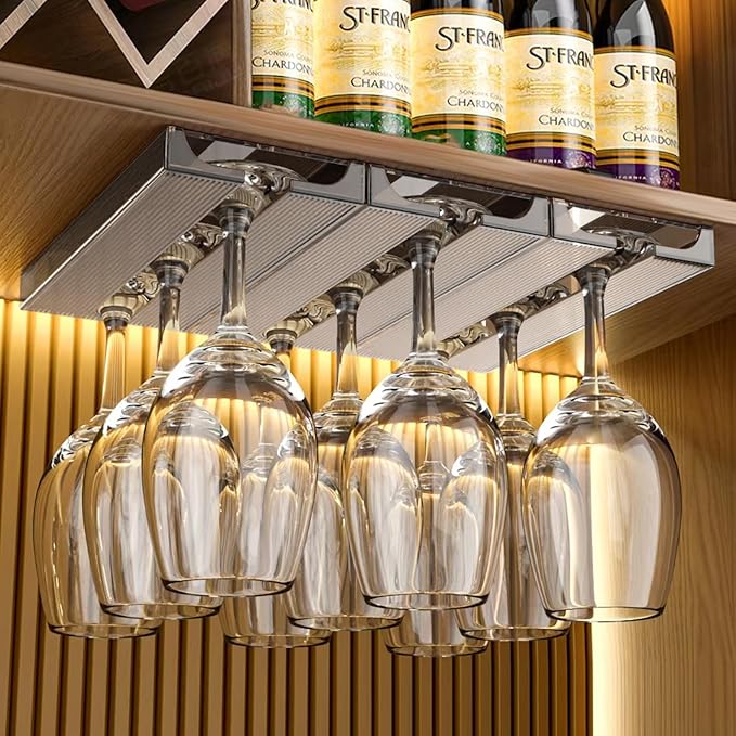 2 Pcs Wine Glass Holder,Stemware Rack Punch-free Hanging Under Cabinet for Bar,Kitchen and Restaurant (Grey)-Ruum Studio Home