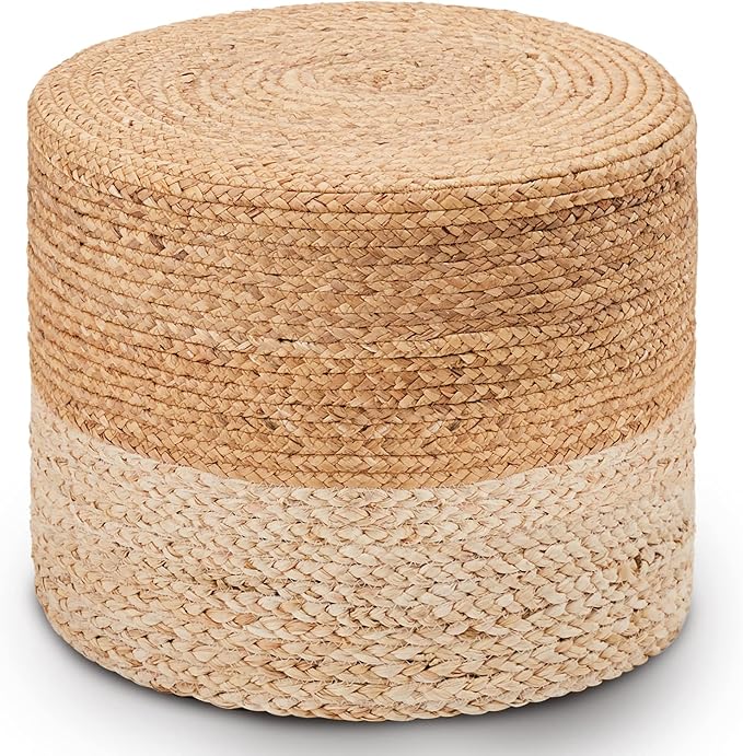 Wimarsbon 18'' Pouf Ottoman, Natural Braided Poof, Round Poufs, Rustic Handweave Lounge Pouffe, Boho Footrest Stool for Bedroom, Accent Table or Seat for Patio, Living Room-Ruum Studio Home