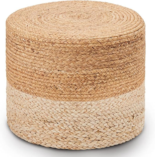 Wimarsbon 18'' Pouf Ottoman, Natural Braided Poof, Round Poufs, Rustic Handweave Lounge Pouffe, Boho Footrest Stool for Bedroom, Accent Table or Seat for Patio, Living Room-Ruum Studio Home