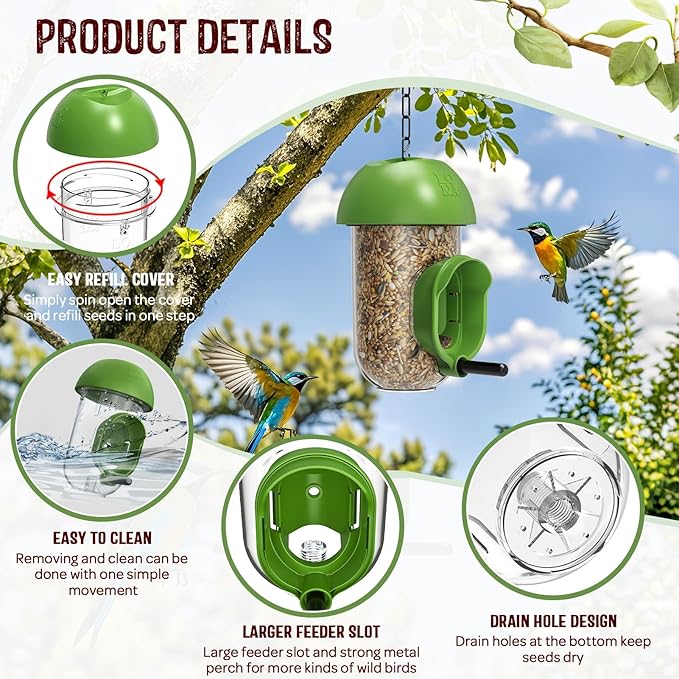 LONA Bird Feeders for Outdoors 2 Pack, Tube Birds Feeder Weatherproof with Multiple Hanging Methods, Wild Feeding Silo for Outside, 1 Port-Ruum Studio Home