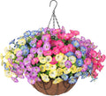 Artificial Faux Hanging Plants Flowers Basket for Outdoors Spring Summer Decoration, Silk Morning Glory Eucalyptus Look Real UV Resistant Fake Flowers for Porch Outside Patio Balcony Yard Home Garden-Ruum Studio Home