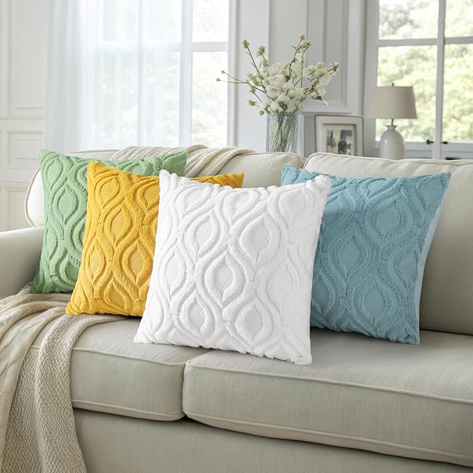 decorUhome Fall Throw Pillow Covers 22x22 Inch Set of 2, Soft Plush Decorative Faux Fur White Solid Couch Pillow Covers, Accent Farmhouse Neutral Square Euro Pillow Cases for Sofa Bed Living Room-Ruum Studio Home