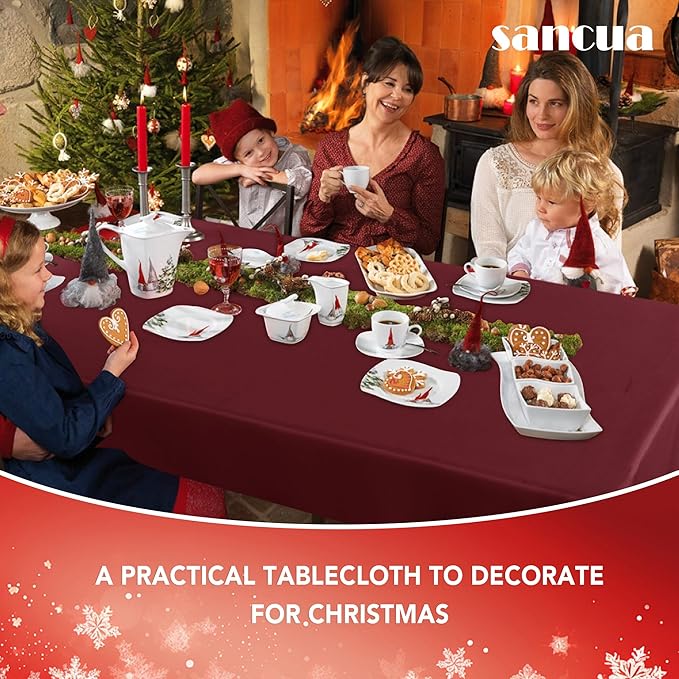 sancua Rectangle Tablecloth - 70 x 108 Inch - Stain and Wrinkle Resistant Washable Polyester Table Cloth, Decorative Fabric Table Cover for Dining Tables, Buffet Parties and Camping, Burgundy-Ruum Studio Home