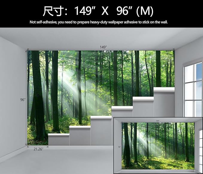 WFBHUA-Green Woodland Wallpaper Mural Foggy Forest Tree Wallpaper Nature Landscape Wall Murals for Bathroom Living Room (Not Peel and Stick)-Ruum Studio Home