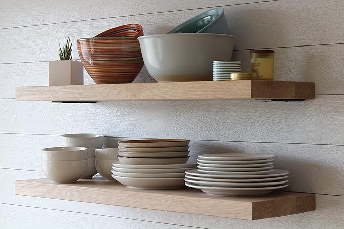 Urban Legacy Unfinished White Oak Deep Floating Shelves | Easy to Install Accent Modern Floating Shelves with Floating Shelf Brackets| Set of 2 (24" x 11" x 2")-Ruum Studio Home