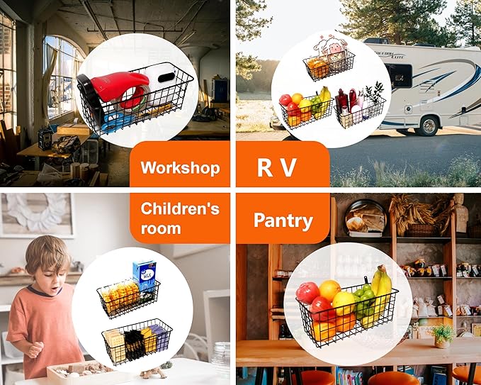 Joben Oligey 3 Set Hanging Wire Baskets ,Wall Mount Fruit Basket,No Drilling,Adhesive Small Metal Basket,Farmhouse Food Storage Mesh Bin Kitchen Pantry Laundry Bathroom Closet Garage RV ,Black-Ruum Studio Home