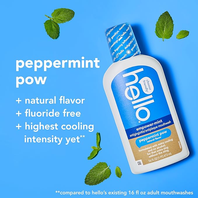 hello Empower-Mint Fluoride Free and Alcohol Free Mouthwash, Non Alcoholic Mint Mouthwash Pack, Peppermint Pow, 3 Pack, 16 Fl Oz Bottles-Ruum Studio Home