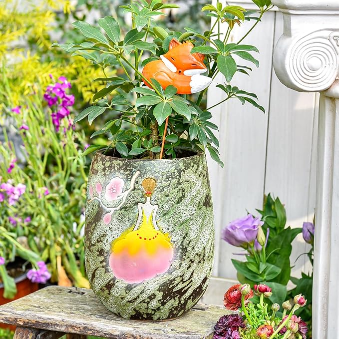 Sungmor 10.6 Inch Ceramic Succulent Plant Pot with Drainage Hole, Hand Painted Flower Pots for Plants, Unique Texture Decorative Planter for Indoor and Outdoor, Pottery Vase for Home Office Decor-Ruum Studio Home