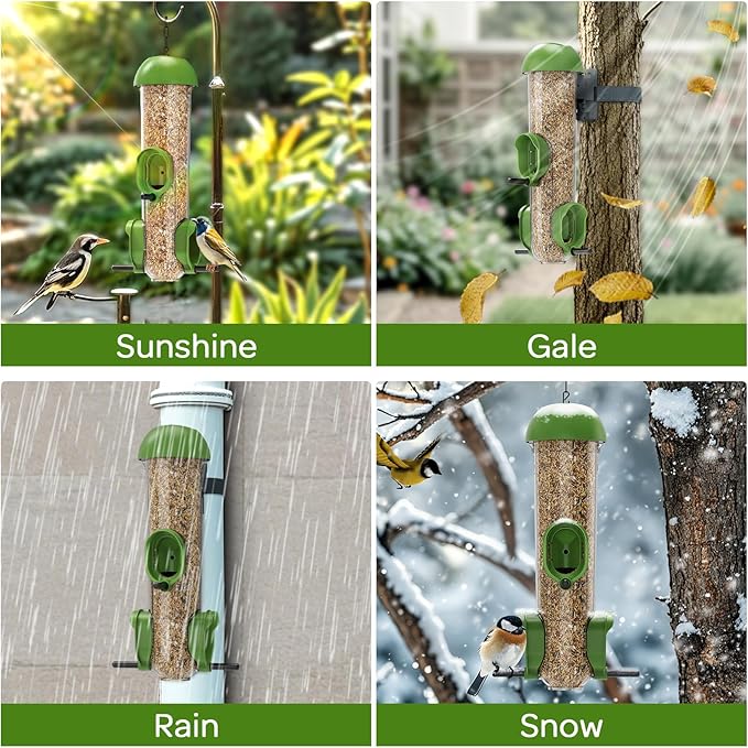 LONA Bird Feeders for Outdoors, Tube Feeder Weatherproof with Multiple Hanging Methods, Wild Bird Feeding Silo for Outside, 3 Port-Ruum Studio Home